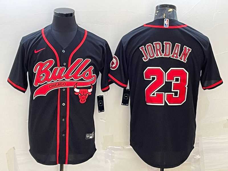 Mens Chicago Bulls #23 Michael Jordan Black With Patch Cool Base Stitched Baseball Jersey->chicago bulls->NBA Jersey